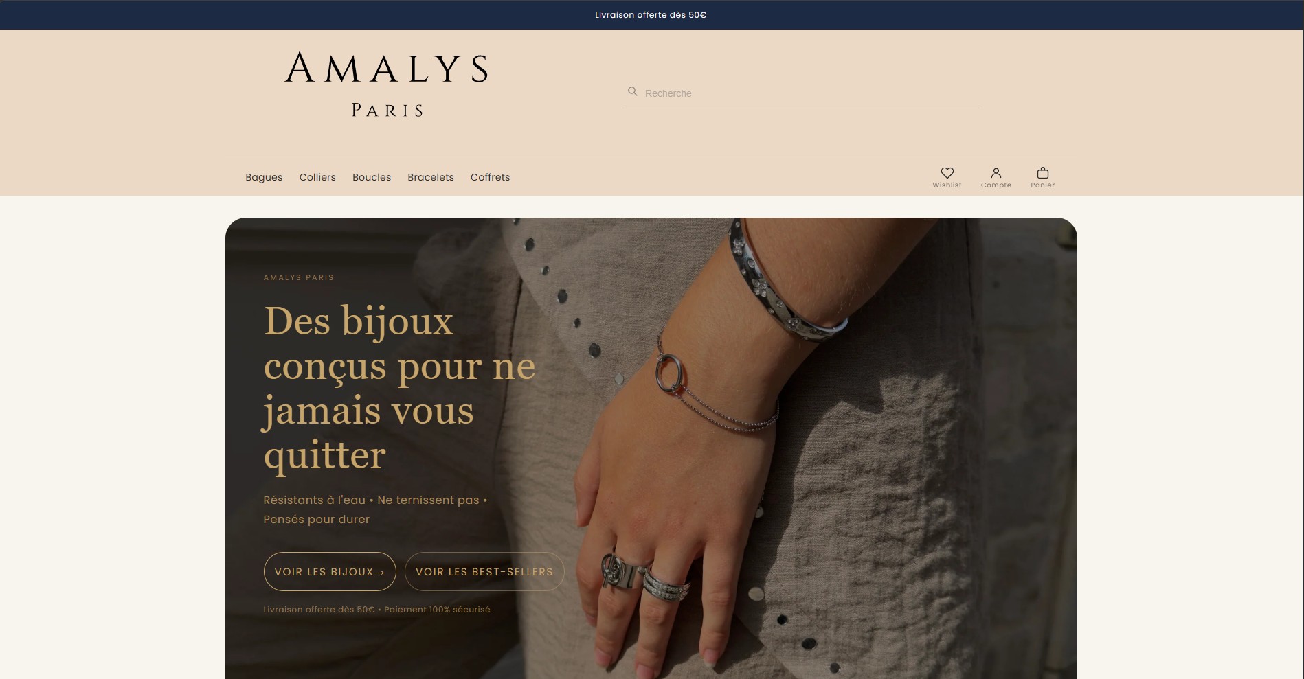 Site de la boutique Amalys Paris sur ordinateur
