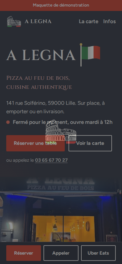 Le même site affiché sur téléphone